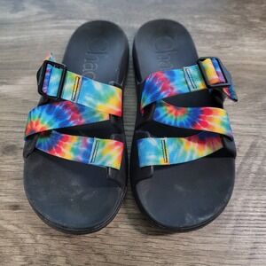 Women's Chaco Chillos Dark Tie Dye Rainbow Sandals Slip On Slides sz 8 Shoes